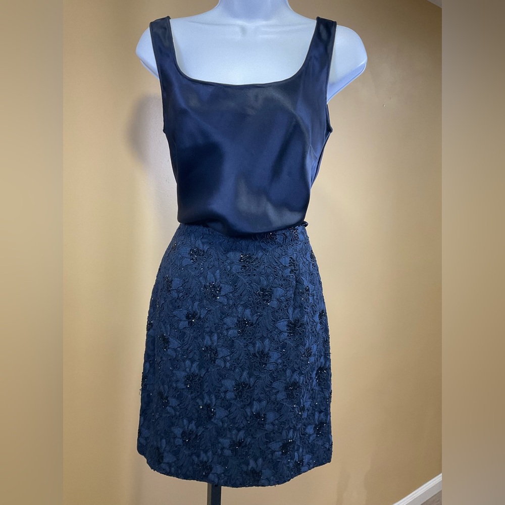 Carmen Marc Valvo Navy Floral Skirt Set - Picture 3 of 3
